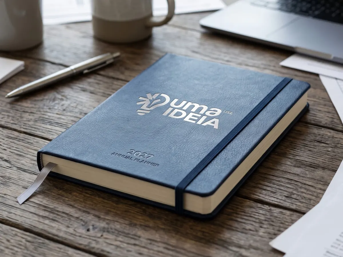 Agenda personalizada com logo na capa - Use uma ideia